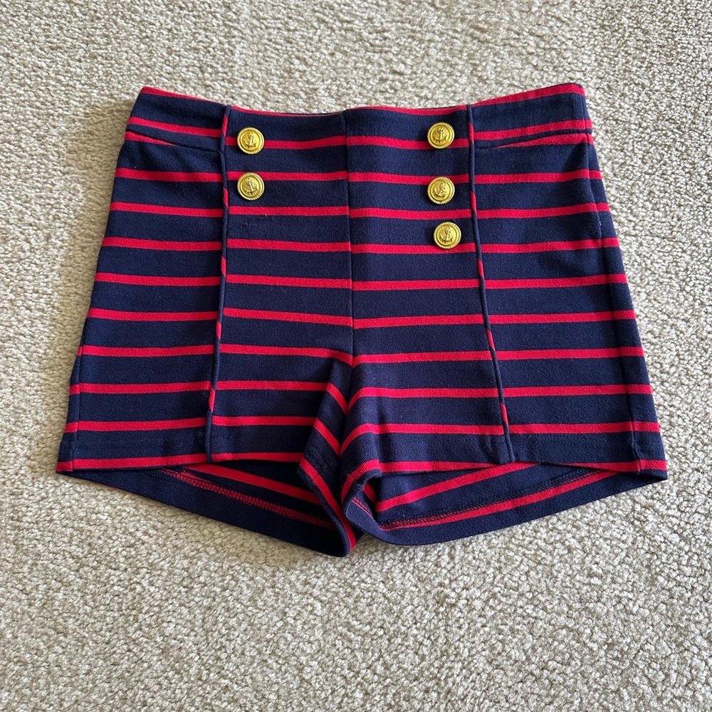 Navy and Red Striped Women's Shorts